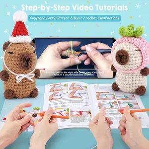 Crochet Kit for Beginners - 2PCS Capybara Animals Brown & Beige with Step-by-Step Video Tutorials, Stuffed Knitting Kit for Adults & Kids, Perfect for Christmas & Birthday Gifts
