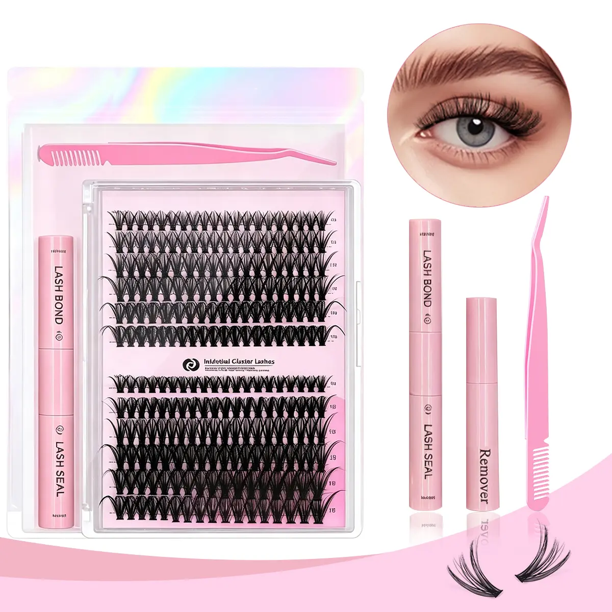 Eyelash Tufts Eyelash Extension Kit 240Pcs,9-17mm Mixed 30D 40D Single Lash Set, Personalized Lash Cluster Assembly Kit, Lash Adhesive and Sealant Tools, Lash Extension Service, Home Lash Patches Tools and False Lash Cluster Assembly Kit