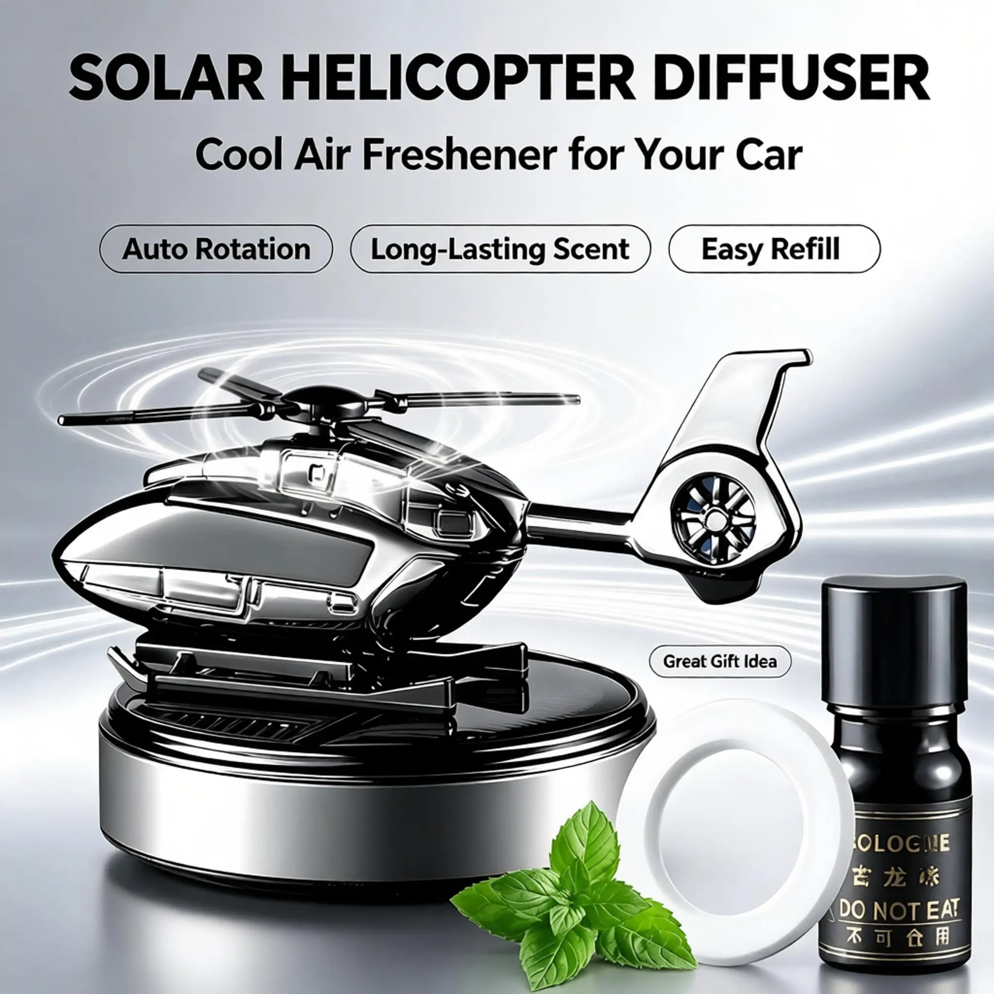Solar Powered Helicopter Car Air Freshener – Rotating Aromatherapy Diffuser for Dashboard, Eco-Friendly Essential Oil Fragrance, Cool Auto Interior Decor | Gift for Men Women Car Lovers