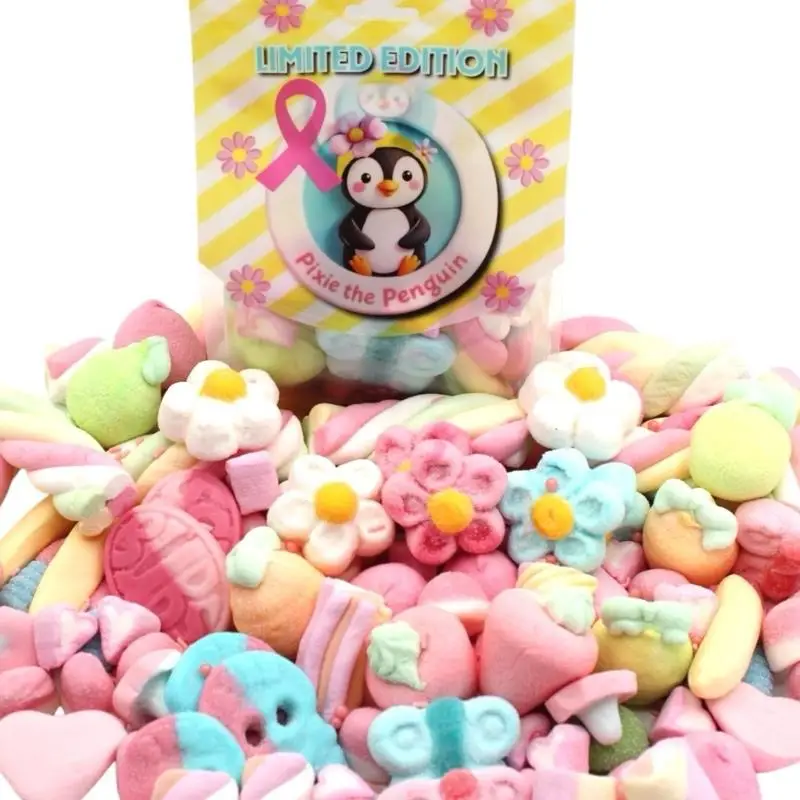 Pixie The Penguins Candy Shop Presents The U.K & Swedish Marshmallow Meadows Mixie w Bubs,16 Oz Strawberry Pomegranate Oval,Dizzy & Banana Bubs w/Jell