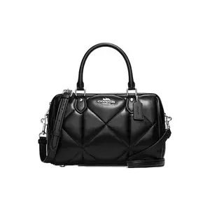 Coach Rowan 26 Monogram Logo Quilted Boston Tote Bag for Women in Black