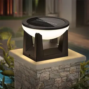 Solar Post Lights Outdoor, 5" Outdoor Pillar Lights, IP65 Waterproof Solar Powered Column Lamp, Dusk to Dawn Modern Post Light,  LED Bulb Round Column Lighting for Driveway Patio Deck Yard ﻿
