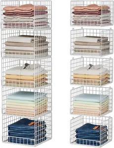 5-Tier Stackable Foldable Space-Saving Closet Organizers and Storage Baskets, Closet Shelf Organizer System, Clothes Storage Bins for Closet Organization, White (Patent 30022416)