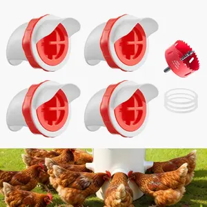 VEVOR Chicken Feeder, 4 Feed Ports, Rain Proof Poultry Feeder with Cover, No Waste, Automatic Gravity Feed Kit with Sturdy Steel Hole Saw, Rubber Sealing Ring, for Buckets, Barrels, Bins, Troughs