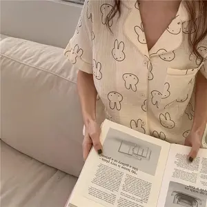 Miffy Sleepwear Kawaii Rabbit Loose Fit Lightweight Breathable Short Sleeve & Short Pant Pajama Set Cartoon Loungewear Outdoor