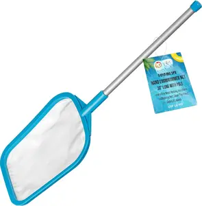 Skimmer Net with Pole, Handheld Ultra Fine Mesh  Skimmer Net - Hand Held , Hot Tub, Pond Cleaning - 17" Pole, Leaf Netting, Scoop Skim Leaves & Debris, Clean Water Surface