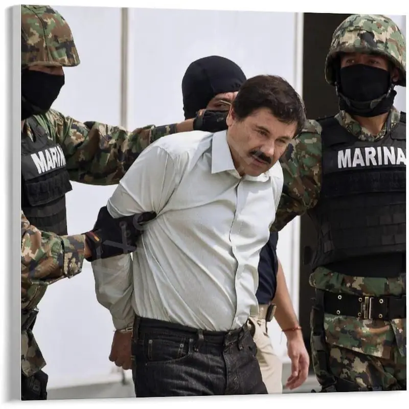 UMATR El Chapo Guzman Mob Mexican Drug Lord Arrested Scene Art Poster (2) Canvas Painting Posters and Prints Wall Art Pictures for Living Room Bedroom Decor 8x8inch(20x20cm) Unframe-Style