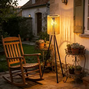 Handmade Wicker Solar Floor Lamp, Indoor Outdoor Use, Tripod Design, Garden Patio Courtyard Night Light, Ideal for Valentine's Day, Wedding, Holiday Gifts