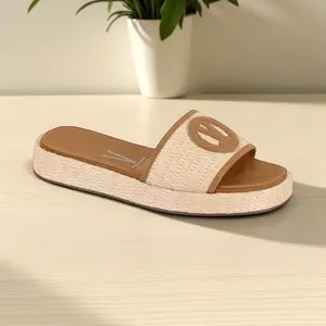 Vizzano Women's Brazilian Sandals - White Woven Design with Gold Logo Accent - Lightweight Comfortable Summer Walking Shoes - Casual Elegant Footwear for Girls Leather Decor Flat Open Toe Flat Insole Leather Decor Nail Nude