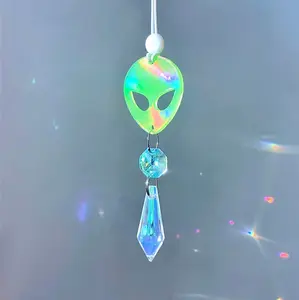 Glow In The Dark Alien Car Charm, Crystal Suncatcher, Auto Rear View Mirror Accessories, New Car Gift, Women Festival Rave Decor For Her
