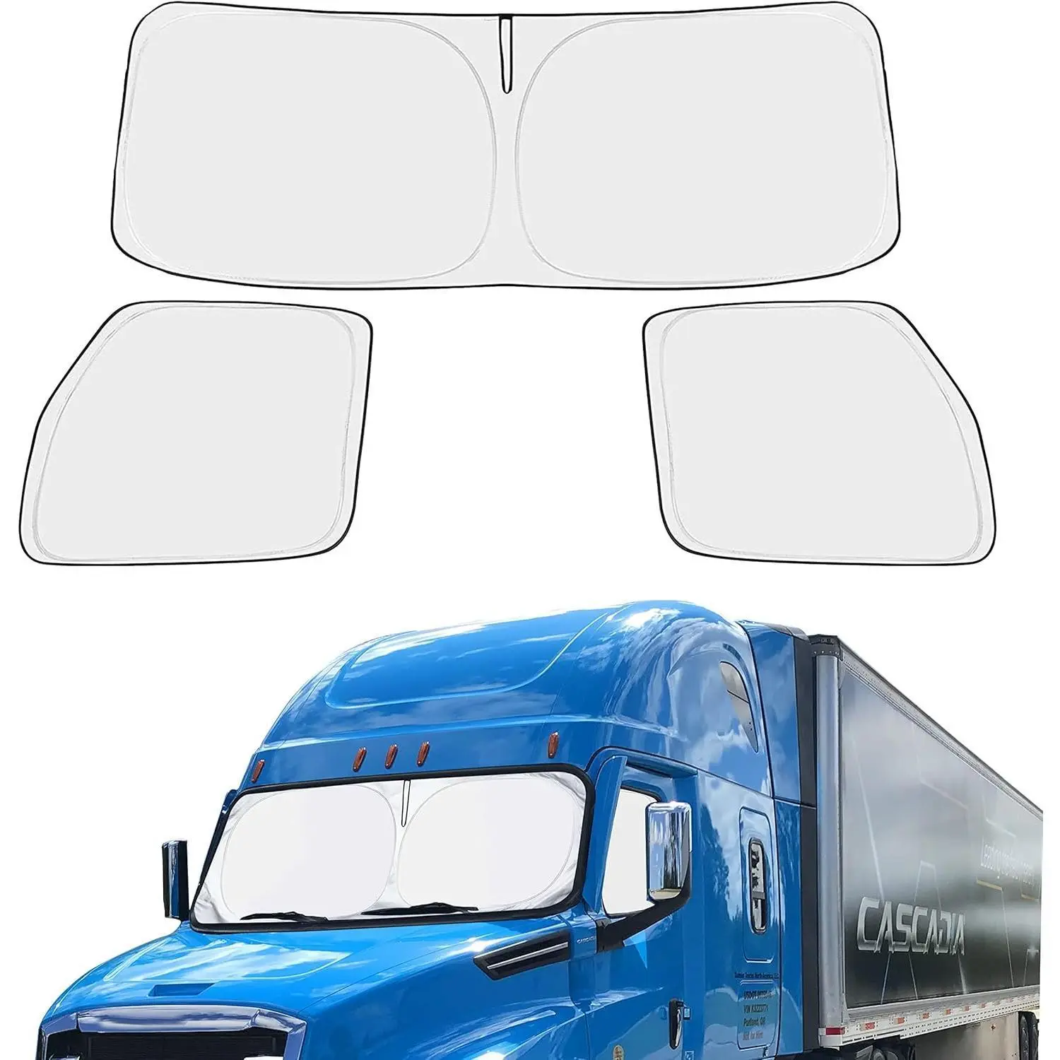 Semi Truck Sunshade, Truck Accessories with Full Coverage Spring Action, Durable 240T Nylon Polyester Sleeper Cab Blackout Accessory, Privacy Curtain, 32" Ring Diameter Front Windshield Fit, 163.5"x36" Size, Easy Installation & Storage, Truck Drivers