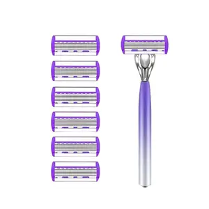 Women's Manual Razor Set, 6-Blade Shaver for Smooth Hair Removal, Portable Lady Trimmer for Legs, Armpits, Bikini Line Area