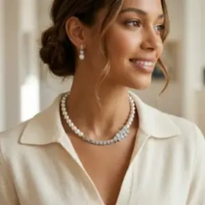 Luxury Full Zircon Blooming Flower Mother of Pearl Necklace & Bracelet Set Elegant Dinner Party High-End Jewelry shell pearl Gift for Women