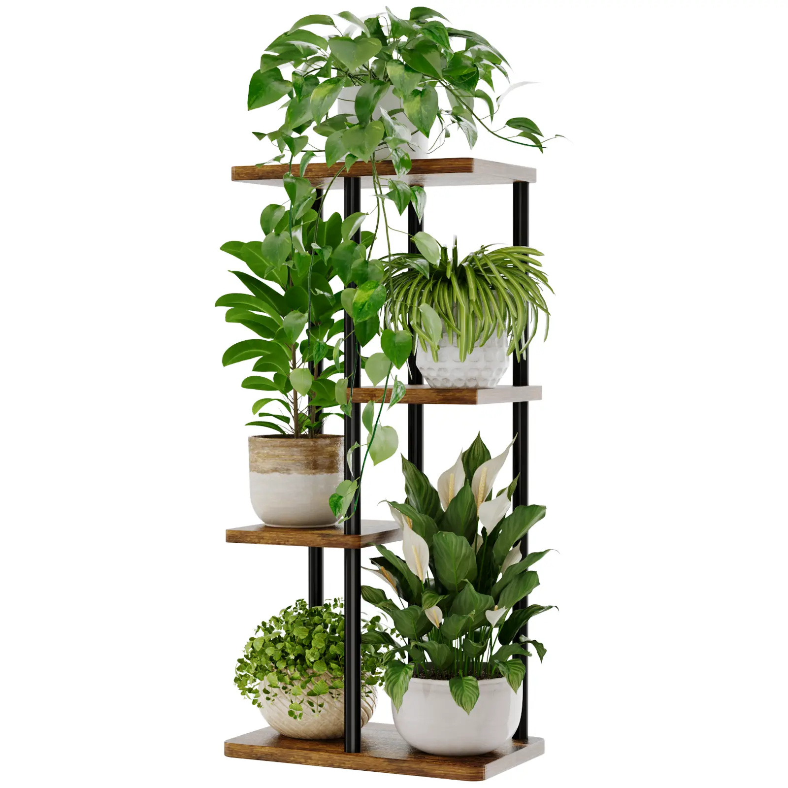 Bamworld Tall Freestanding 4-Tier Rectangular Metal Modern Elevated Raised Tower Planter Stand Holder - Corner Plant Stands, Effortless Assembly, Indoor-Outdoor Home Organizer for Garden, Balcony, Plant Stand Holder