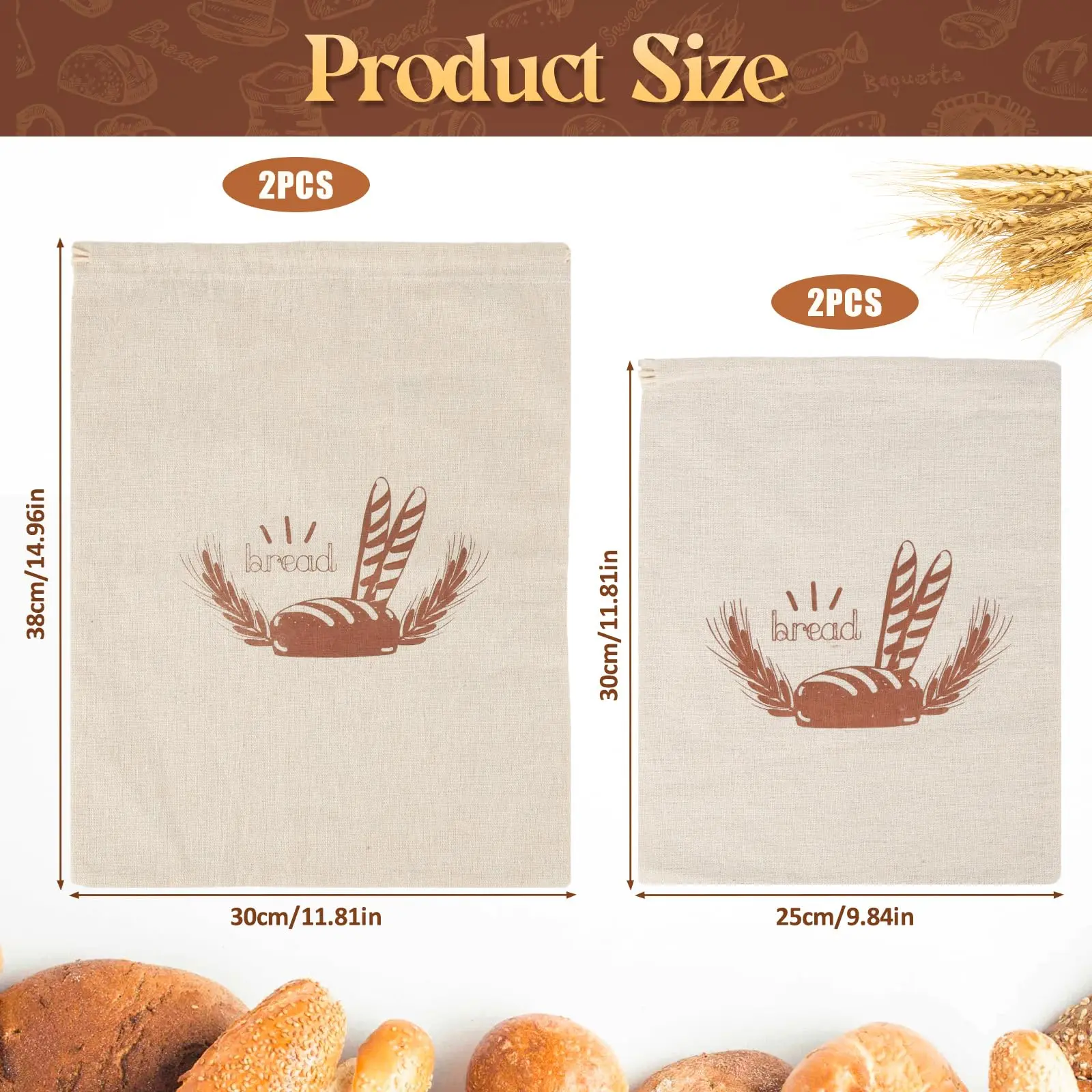 4 Pack Linen Bread Bags for Homemade Bread Container, Reusable Bread Storage Bag, Natural Large Storage for Artisan Bread, 9.84 X 11.81 Inch, 11.81 X 14.96 Inch