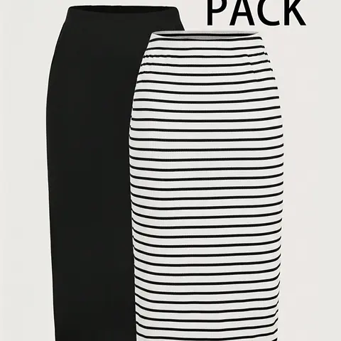 Women's Casual Striped Skirt Set, Pencil Skirt, Summer Long Skirt, Business Casual Office Wear, Elegant Chic Vintage Style, Back-to-School Teacher Look, Casual Skirts