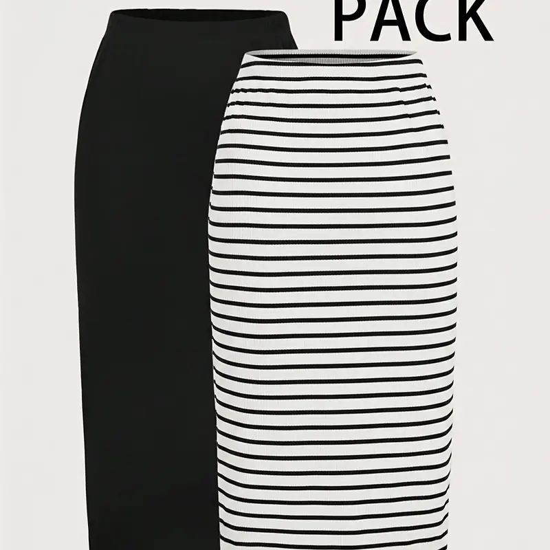 Women's Casual Striped Skirt Set, Pencil Skirt, Summer Long Skirt, Business Casual Office Wear, Elegant Chic Vintage Style, Back-to-School Teacher Look, Casual Skirts