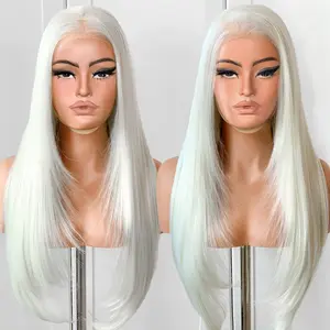Blackswern 13×6 Glueless HD Lace Frontal Wigs Pre-Plucked, Layered Long Straight Synthetic Hair Cosplay for Black Women.HALLOWEEN COLOR: Pink/Blue/Green/Oreo/ice blonde/half black hlaf blonde#26inch