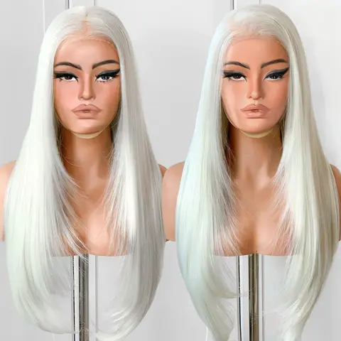 Blackswern Straight Glueless HD Lace Frontal Wig - 13×6 Lace, 26 in, 200 Density, Pre-Plucked Natural Hairline, Synthetic Hair Pieces, Pink Wig for Weddings