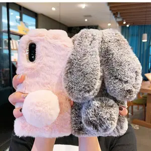 Plush Bunny with Heart iPhone Case Soft Cuddly Protective Cover for iPhone 16 15 14 13 12 11 XR Winter Cozy Aesthetic