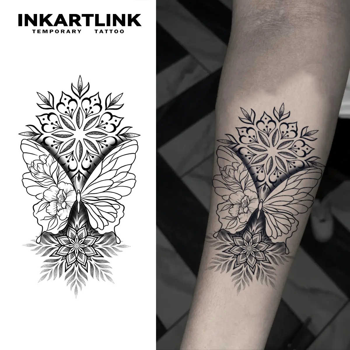 INKARTLINK Semi-Permanent Tattoos, 2 Sheets of Realistic Henna-Style Body Art | Lasts 1-2 Weeks, Waterproof for Men and Women, Realistic Temporary Tattoos, Low-Toxic Temporary Tattoos