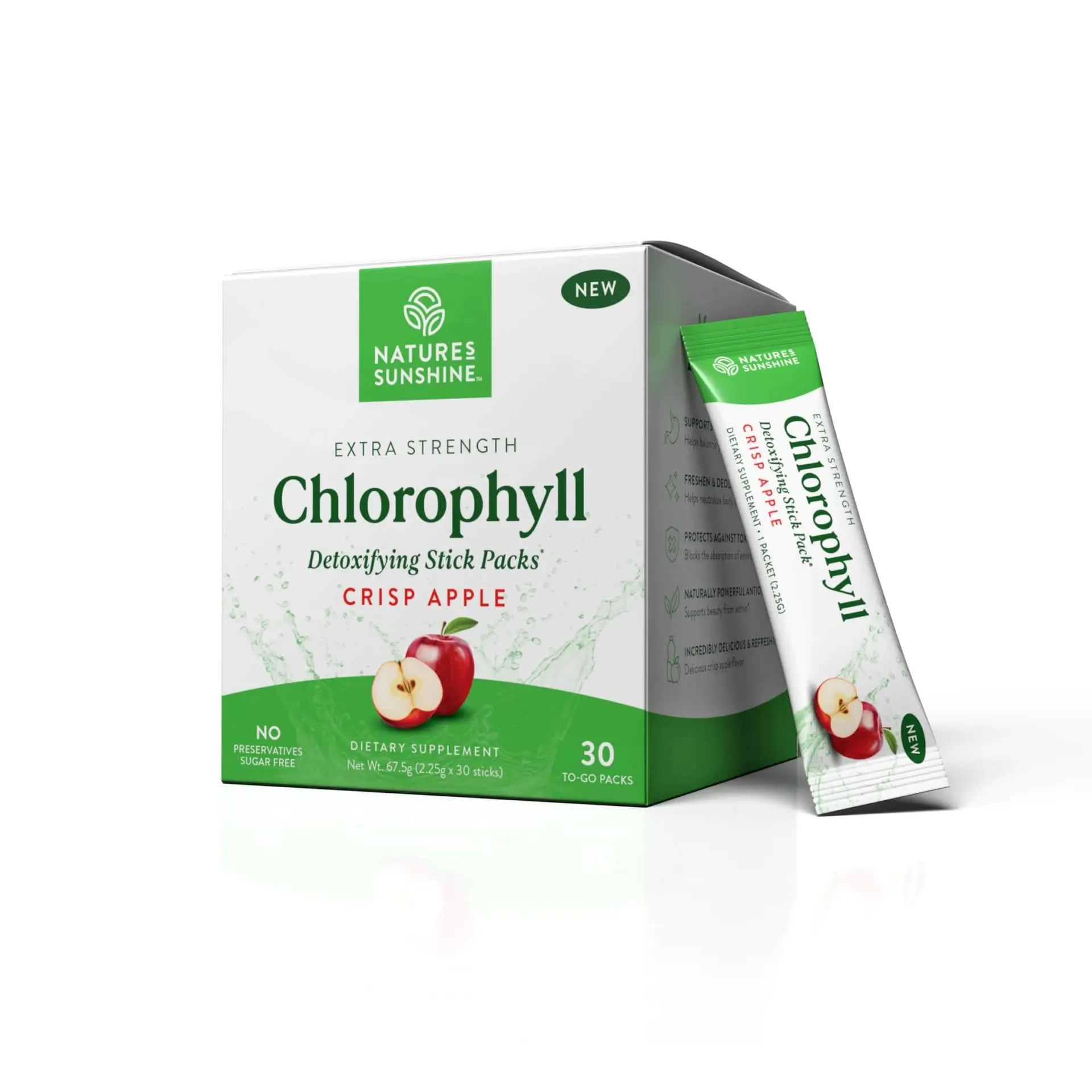 Nature's Sunshine Chlorophyll Stick Packs: Crisp Apple. Gut Health Hero- Detox,...