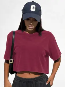 Women's Vintage Crop Top Short Sleeve, Summer Casual Streetwear Round Neck Loose Fit Shirt, Suitable for Daily Commute, Leisure, and Fitness