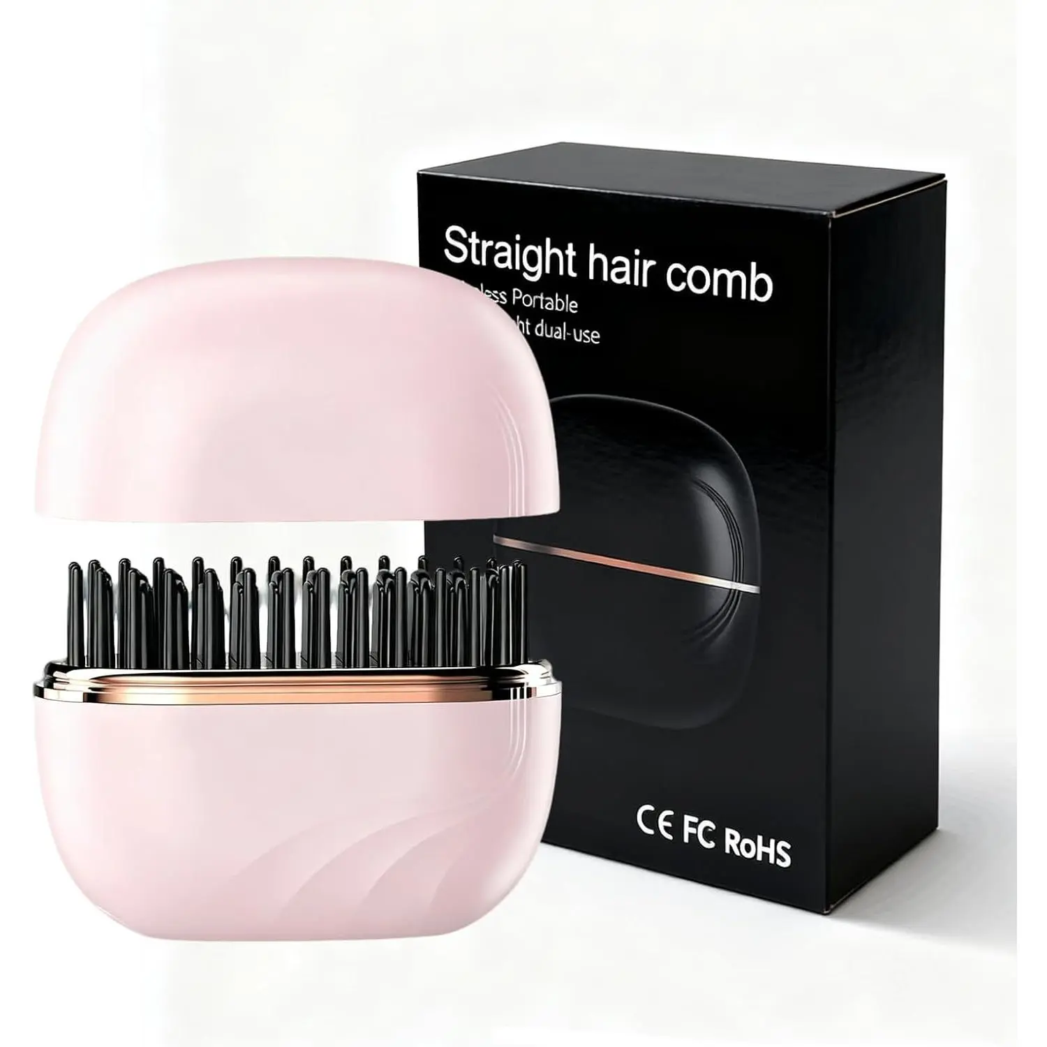 Pink Cordless Mini Hair Straightener Brush - Beauty Products, Hair Tools, Rechargeable, 3-Speed Adjustable Temperature Control, Anti-Scald Shell, Lightweight, Smooth, Portable for Home & Travel, Party Gift for Home Supplies