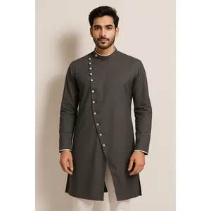 Asymmetrical Kurta Pyjama Set in Gray