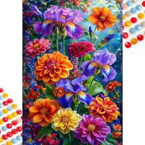 5D DIY Full Drill Round Diamond Painting - Diamond Painting Kit Bright Flowers Mosaic Canvas DIY Wall Art, Home Wall Decoration