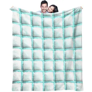 Tiffany Blue Plaid Faux Fur Blanket, Luxurious Flannel Chessboard Throw, Thick Warm Sofa Cover, Ideal for Girls' Bedroom and Living Room