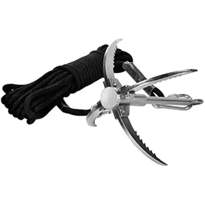 CYFIE 3-Claw 4-Claw Sawtooth Grappling Hook, with 10m/33ft 8mm Auxiliary Rope Stainless Steel Claw Carabiner for Outdoor Activity Magnet Fishing Tool