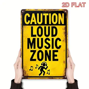 Vintage Style 8x12 Inch Metal Warning Sign for Caution Loud Music Zones with Musical Note Design Ideal for Home Studios Bars Outdoor Events and Festive Wall Decor