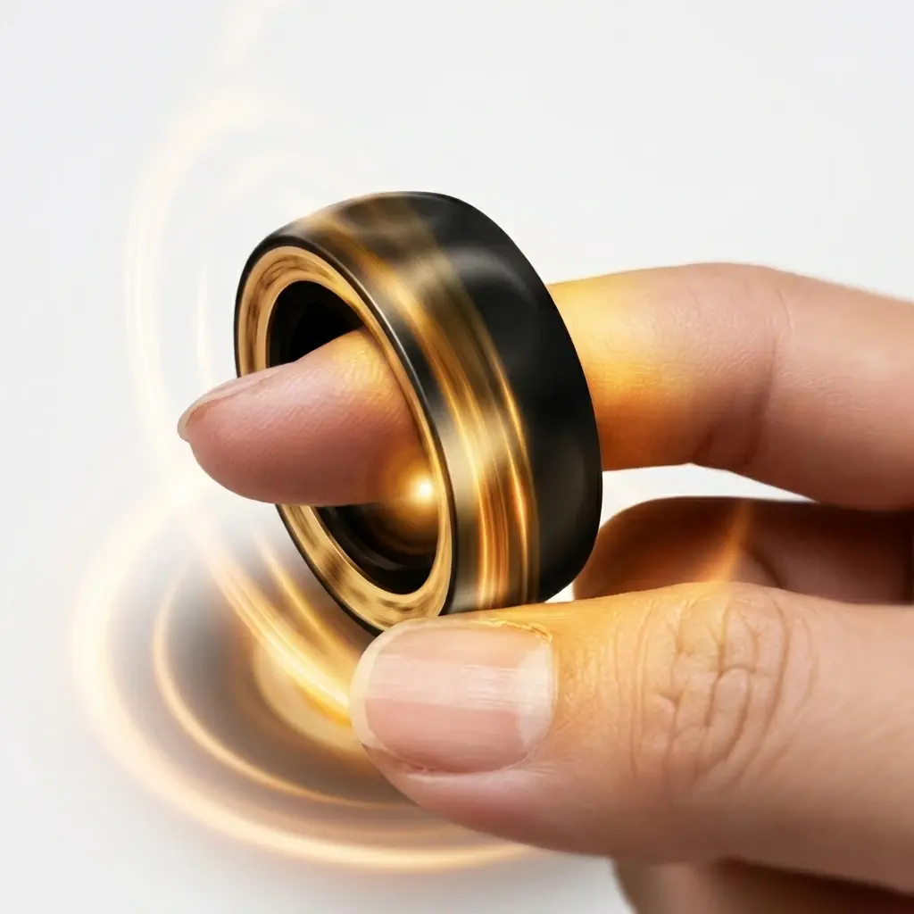 EDC Spinner Ring for Men, Black Gold Fingertip Fidget Toy, Smooth Bearing Spin Desk Gadget for Focus, Stress Relief, Gaming, Work, and Gift Ideas