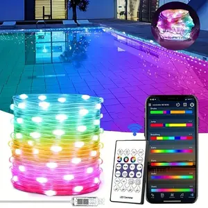 Orahon 32.8FT-130FT RGB+IC LED Smart Fairy String Lights, Led mood light (1M/10LED), featuring wireless APP control, 5V USB, LED strips with music-sync color-changing functionality, and adjustable rope lights, perfect for indoor/outdoor decor, swimming