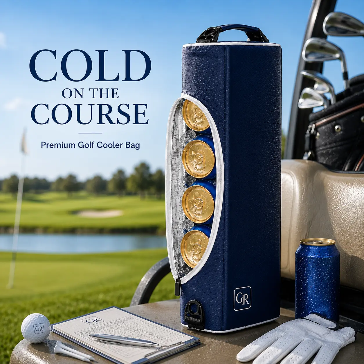 Golf Cooler Bag with Ice Packs - Golf Gifts for Men Fits in Golf Bags Golf Accessories Fathers Day Dad Gifts from Daughter Son Wife - Keeps 6 Beer Cans or 2 Wine Bottles Cold for Hours