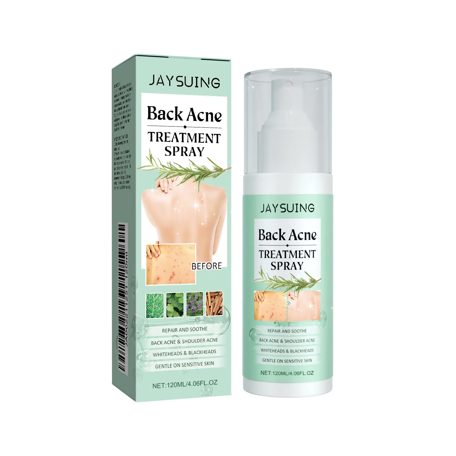 Jaysuing Back & Body Acne Spray for Sensitive Skin – with Salicylic Acid, Tea Tree Oil & Centella, Exfoliating, Oil Control, Soothing gentle care