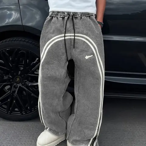 Men's Casual Sporty Long Pants, Star Pattern Cotton Casual Comfy Sweatpants, Zipper Leg Loose Fit, All-Season Comfy Sporty Trousers, Sports Bottoms for Daily Wear, Casual Sportswear Pants, Casual Style Sweatpants