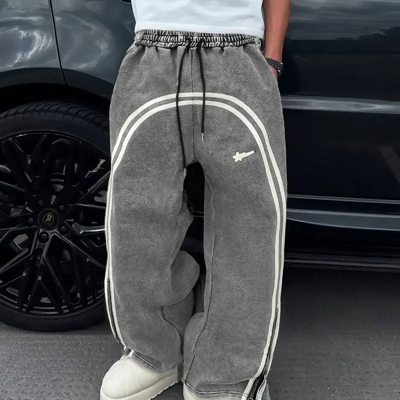 Men's Casual Sporty Long Pants, Star Pattern Cotton Casual Comfy Sweatpants, Zipper Leg Loose Fit, All-Season Comfy Sporty Trousers, Sports Bottoms for Daily Wear, Casual Sportswear Pants, Casual Style Sweatpants