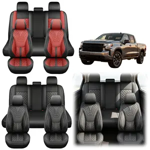 For Chevrolet Silverado 2007-2020 2021 2022 2023 2024 2025 2026 Car 5 Seat Covers - Luxury Nappa Leather All Wrapped, Anti-Slip for Automotive Truck Pickup Interior Seat Covers Decoration, Full Set Seat Cushion Protector Pad Mat with Lumbar Support
