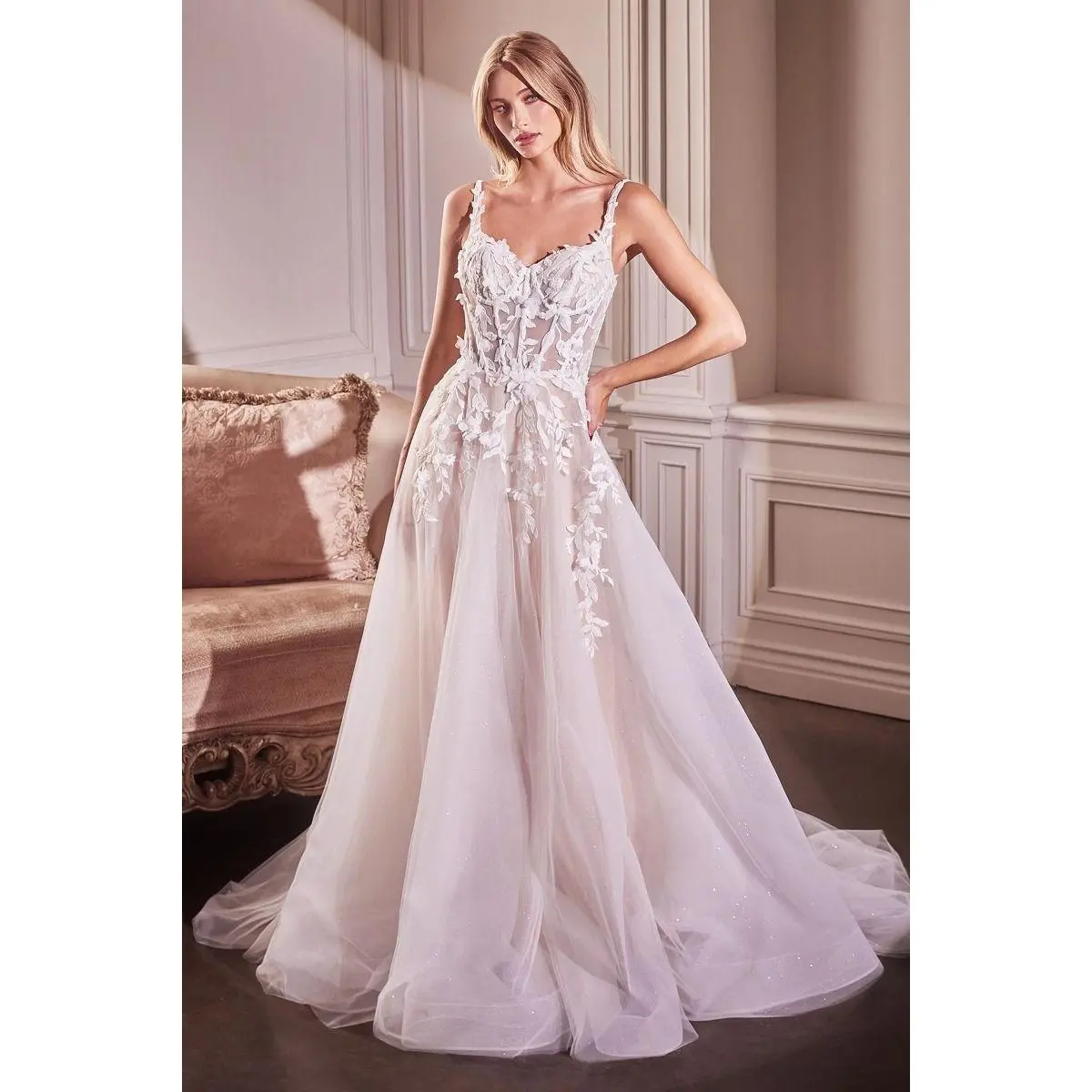 Lace A-Line Wedding Gown With Layered Tulle Skirt