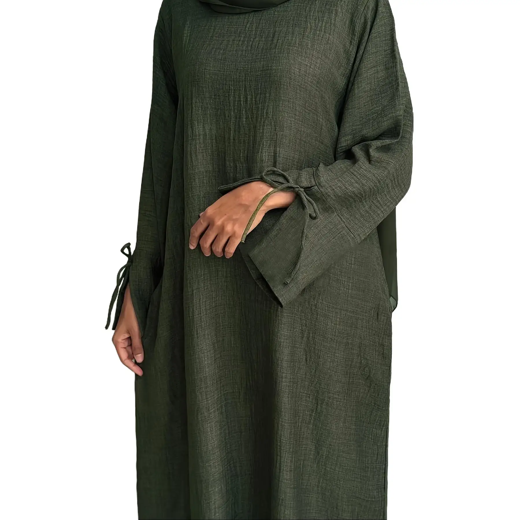 1pc (Without Headscarf) Elegant Cuff Drawstring, Comfortable And Casual Solid Color, Perfect for Outdoor Travel And Everyday Use. Loose Women'S Abaya Dress. Abayas for Women, Muslim Hijab Dresses, Long Frocks for Women, Arabic Style Robe