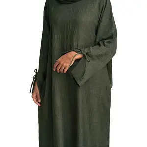 1pc (Without Headscarf) Elegant Cuff Drawstring, Comfortable And Casual Solid Color, Perfect for Outdoor Travel And Everyday Use. Loose Women'S Abaya Dress. Abayas for Women, Muslim Hijab Dresses, Long Frocks for Women, Arabic Style Robe