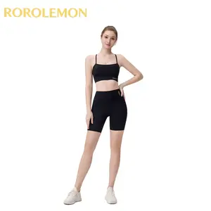 ROROLEMON Women’s 2-Piece Workout Set,Spaghetti Strap Sports Bra & High Waist Biker Shorts, Quick-Dry Activewear for Yoga & Gym