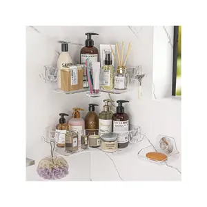 Acrylic Corner Shower Caddy For Shower Wall, 4 Pack Clear Shower Shelf Organizer Rack With Soap Dish Hook And Hanging Cup, Adhesive Shower Organizer For Bathroom Storage Bathtub Dorm