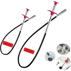 2-Pack Drain Snake & Clog Remover Tool (35'' & 79'') - Gutter Cleaning Tools Flexible Plumbing Auger Tool with Hair Grabber Claw for Shower, Sink, Toilet, Bathtub, Kitchen Pipe Cleaning