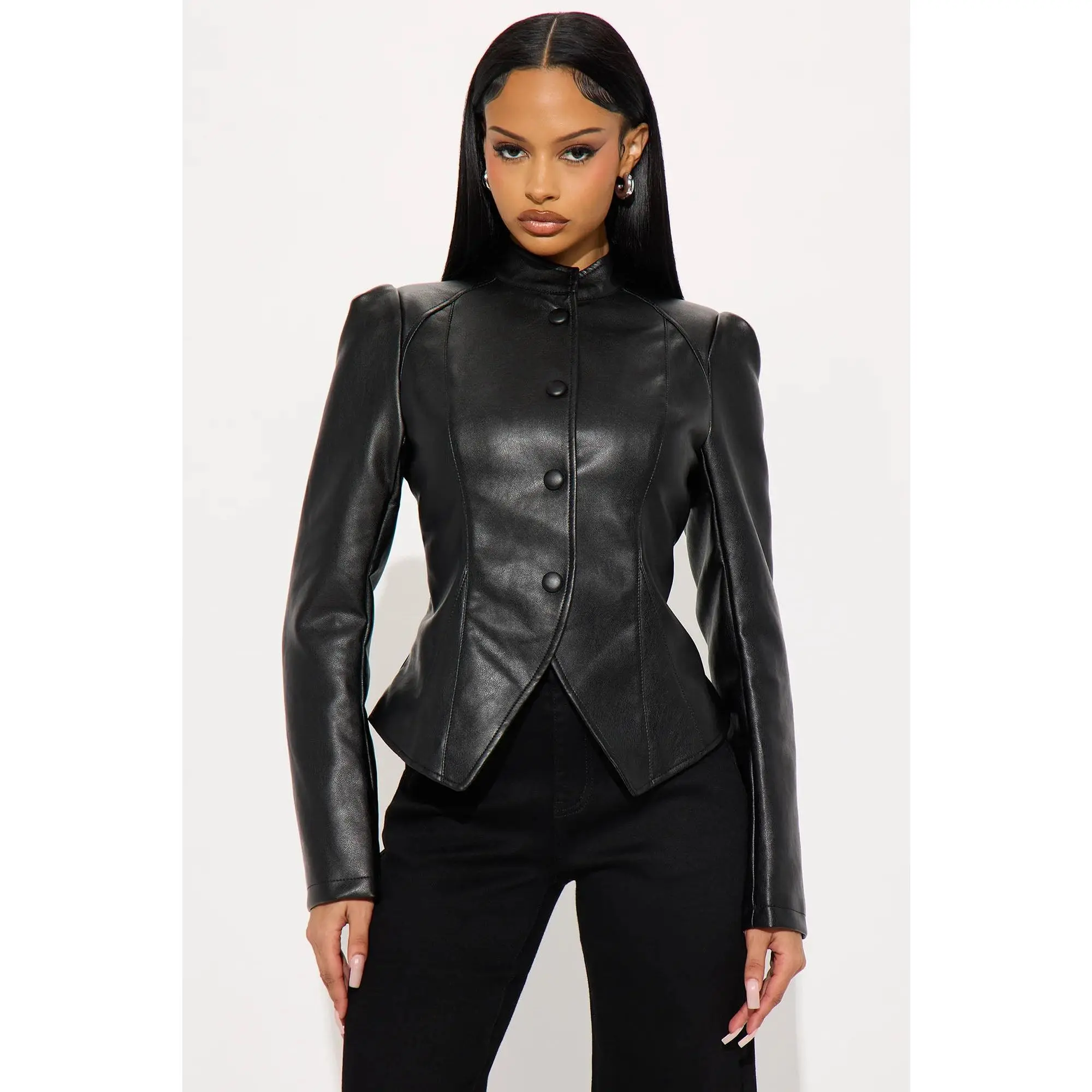 Demi Faux Leather Hourglass Jacket - Black Demi Faux Leather Hourglass Jacket - Black