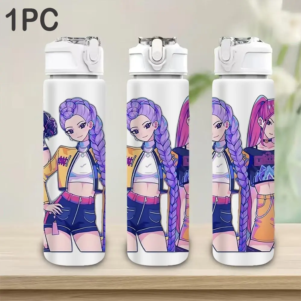 1pc K-POP pattern sports water bottle, Portable Bottle, 750Ml/26Oz Plastic Sports Water Bottle, Printed Design, Leak-Proof with Pop-Up Lid, Perfect for Outdoor Activities, Fitness, an Ideal Gift for Birthdays, Christmas, Valentine's Day