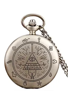 Retro pocket watch with triangular one-eyed demon pattern quartz creative flip cover vintage