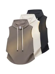 Men’s waffle-knit sleeveless hoodie, casual drawstring hooded tank top, relaxed-fit streetwear for everyday summer wear